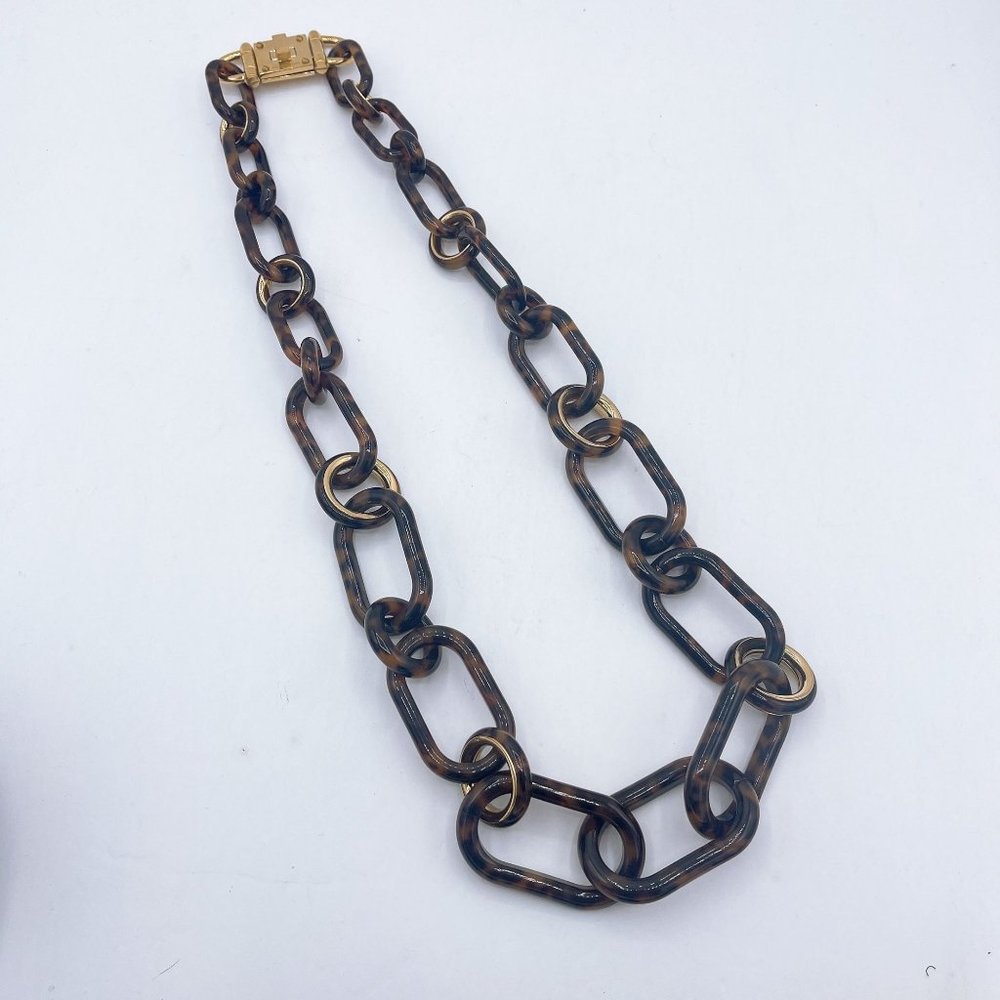 Michael Kors Faux Tortoise Resin Graduated Chain Link Brown Necklace - Picture 1 of 6